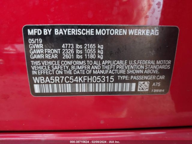 Photo 8 VIN: WBA5R7C54KFH05315 - BMW 330I 