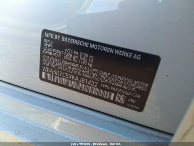 Photo 8 VIN: WBA5R7C5XKAJ81422 - BMW 330I 