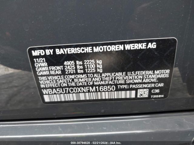 Photo 8 VIN: WBA5U7C0XNFM16850 - BMW 3 SERIES 