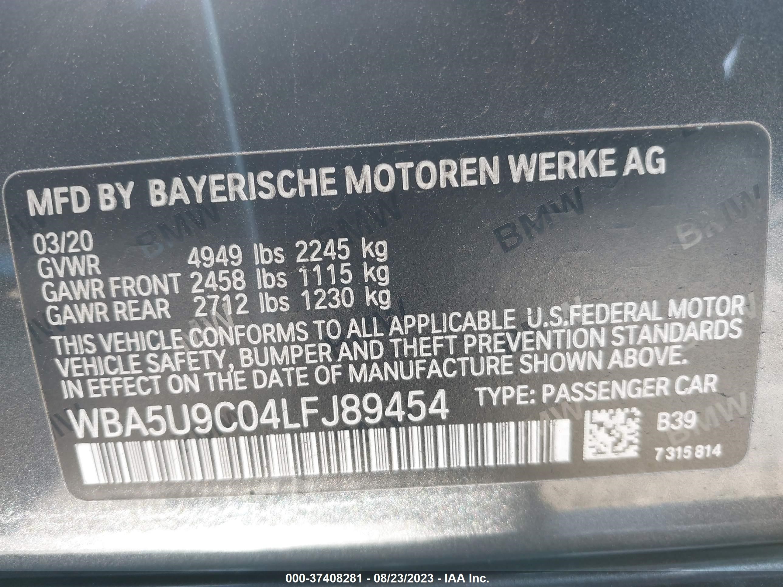 Photo 8 VIN: WBA5U9C04LFJ89454 - BMW 3ER 