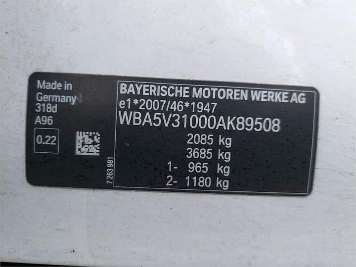 Photo 12 VIN: WBA5V31000AK89508 - BMW SERIE 3 