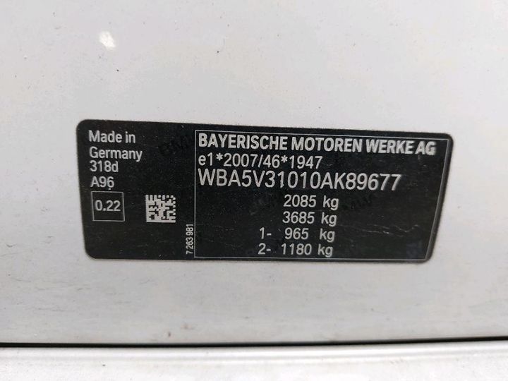 Photo 8 VIN: WBA5V31010AK89677 - BMW SERIE 3 