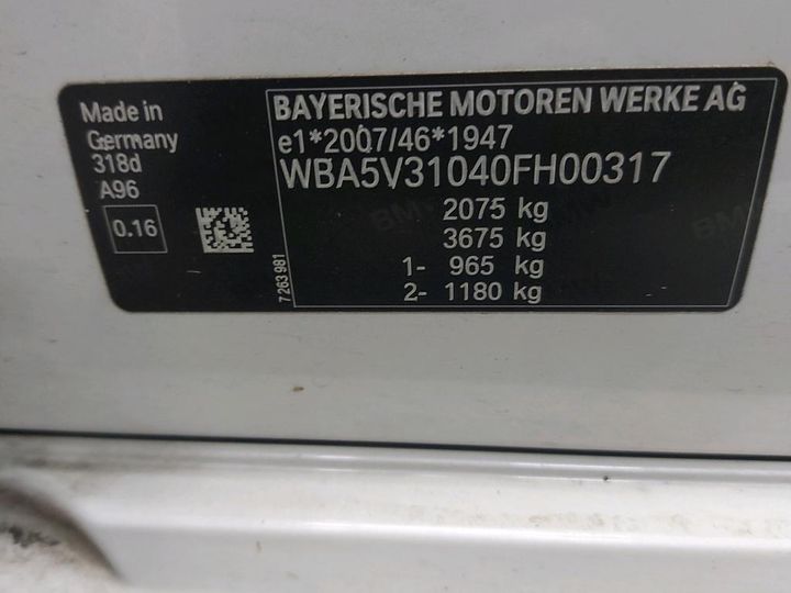 Photo 5 VIN: WBA5V31040FH00317 - BMW 3 BERLINE 