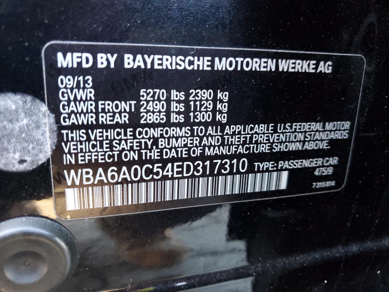 Photo 11 VIN: WBA6A0C54ED317310 - BMW 6ER 