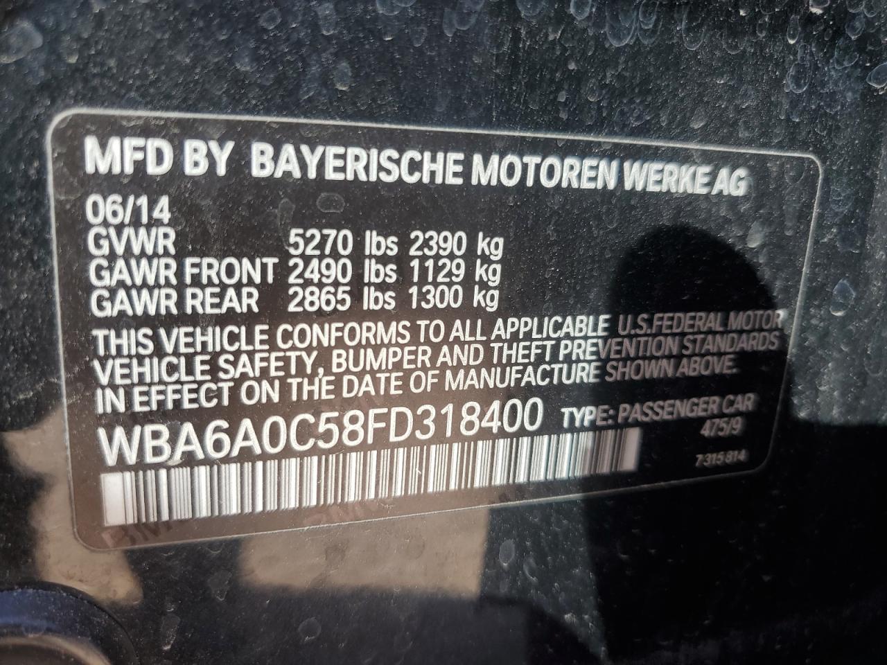 Photo 11 VIN: WBA6A0C58FD318400 - BMW 6ER 