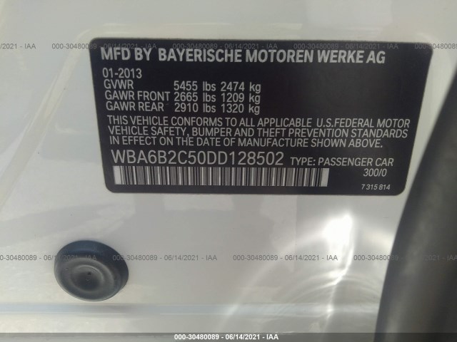 Photo 8 VIN: WBA6B2C50DD128502 - BMW 6 