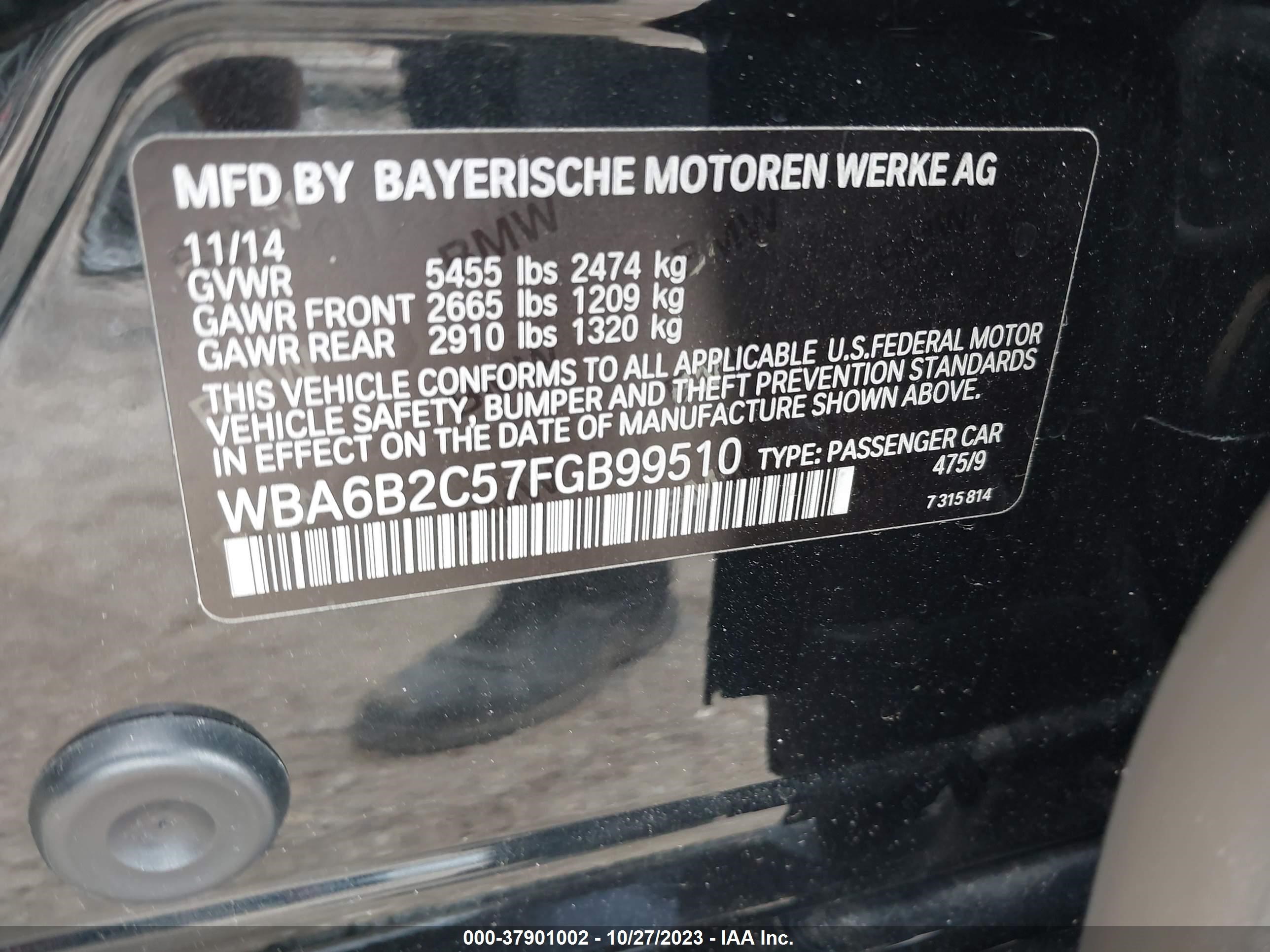 Photo 8 VIN: WBA6B2C57FGB99510 - BMW 6ER 