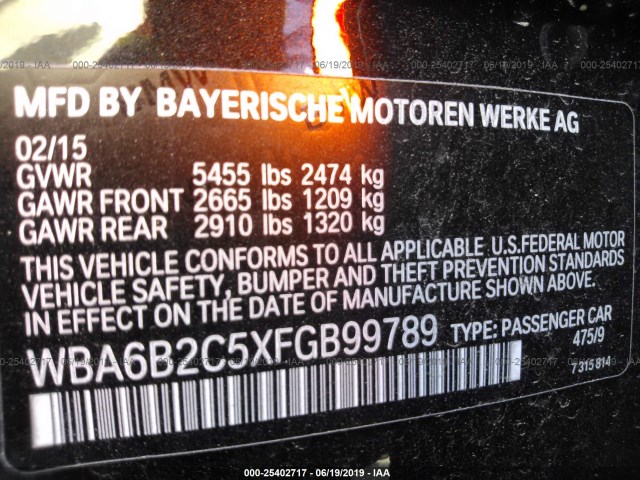 Photo 8 VIN: WBA6B2C5XFGB99789 - BMW 6 