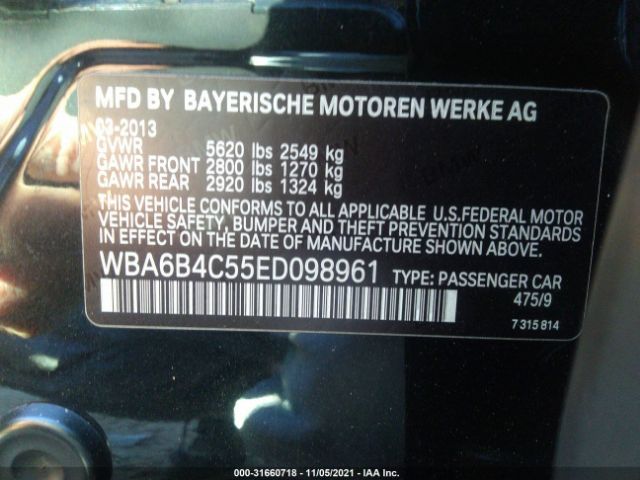 Photo 8 VIN: WBA6B4C55ED098961 - BMW 6 