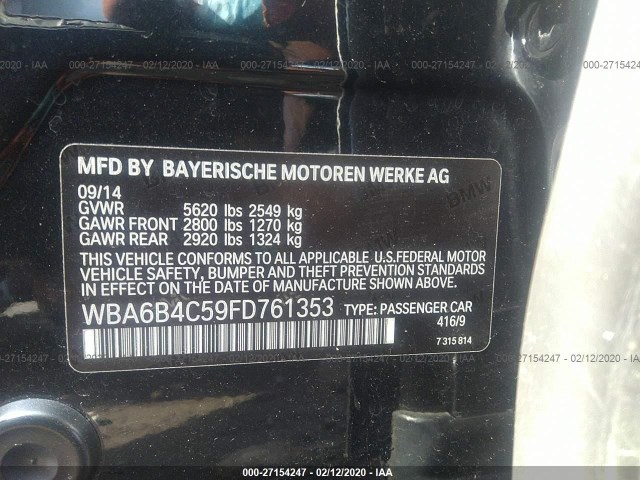 Photo 8 VIN: WBA6B4C59FD761353 - BMW 6 