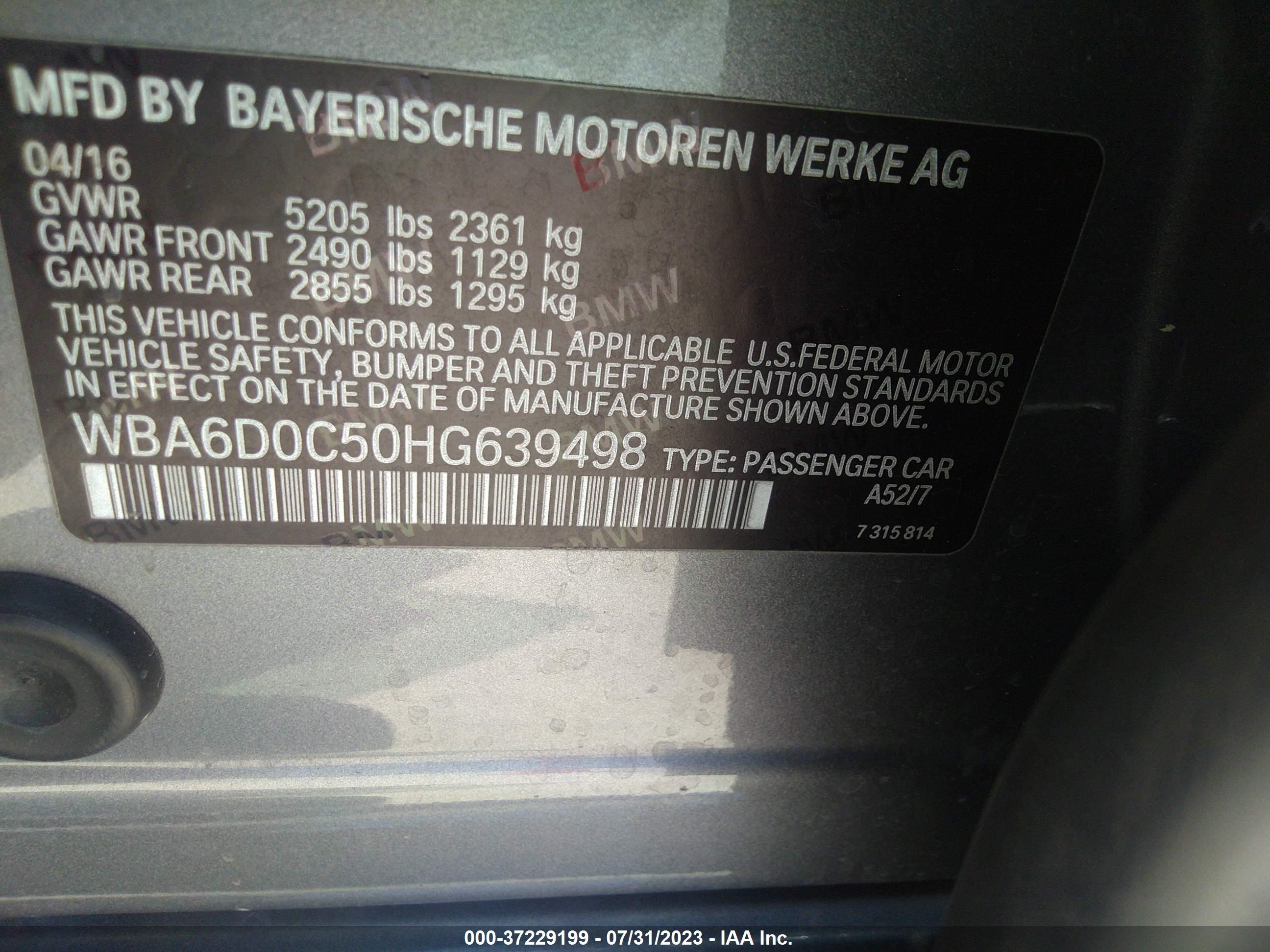 Photo 8 VIN: WBA6D0C50HG639498 - BMW 6ER 