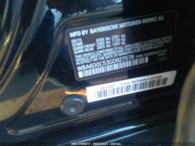 Photo 8 VIN: WBA6D0C53GD927578 - BMW 6 