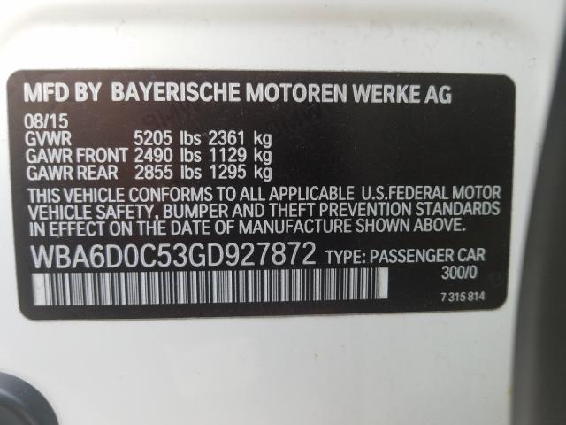 Photo 9 VIN: WBA6D0C53GD927872 - BMW 640 I GRAN 