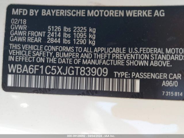 Photo 8 VIN: WBA6F1C5XJGT83909 - BMW 640I 