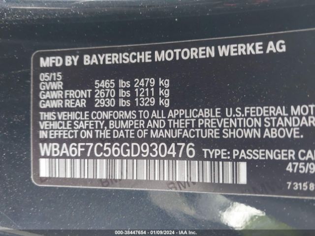 Photo 8 VIN: WBA6F7C56GD930476 - BMW 650I 