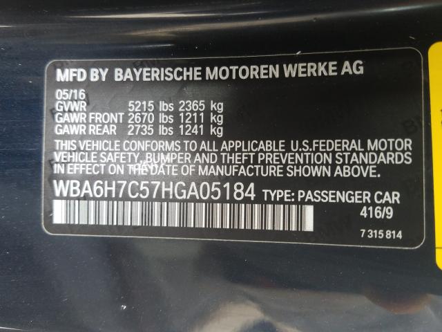 Photo 9 VIN: WBA6H7C57HGA05184 - BMW 650 XI 