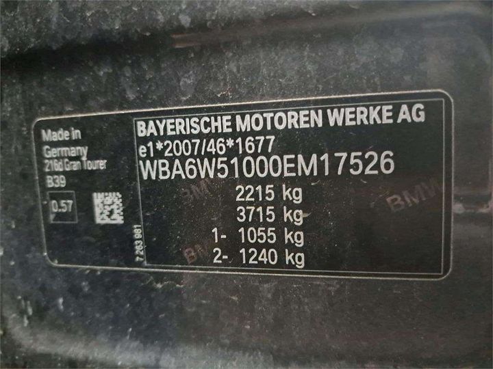 Photo 8 VIN: WBA6W51000EM17526 - BMW SERIE 2 GRAN TOURER 