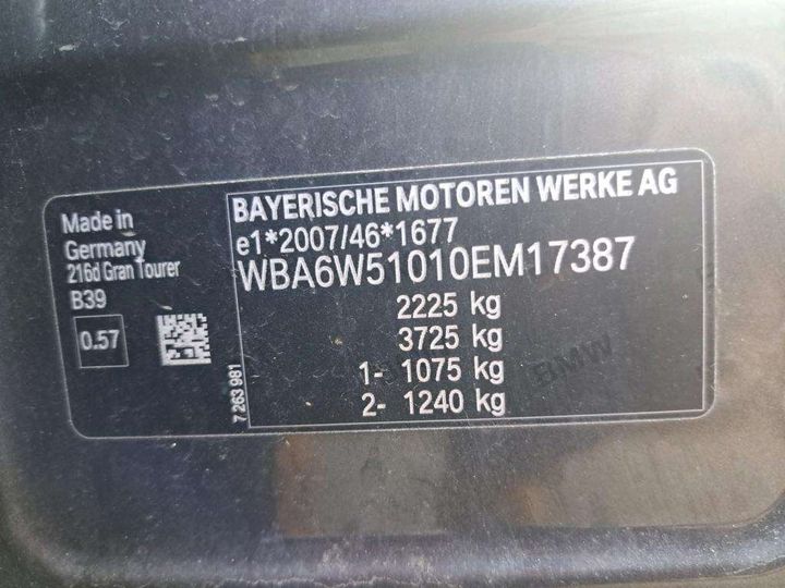 Photo 7 VIN: WBA6W51010EM17387 - BMW SERIE 2 GRAN TOURER 