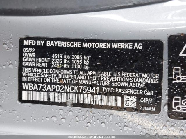 Photo 8 VIN: WBA73AP02NCK75941 - BMW 430I 