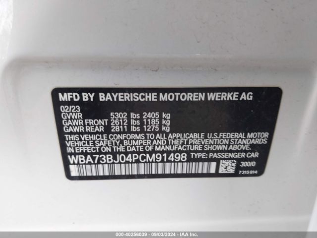 Photo 8 VIN: WBA73BJ04PCM91498 - BMW 540I 