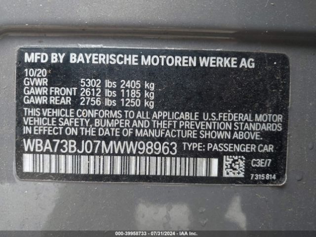 Photo 8 VIN: WBA73BJ07MWW98963 - BMW 540I 