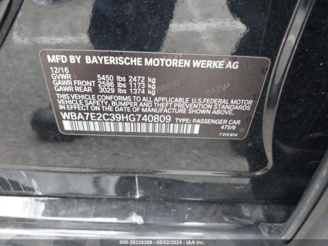 Photo 8 VIN: WBA7E2C39HG740809 - BMW 740I 