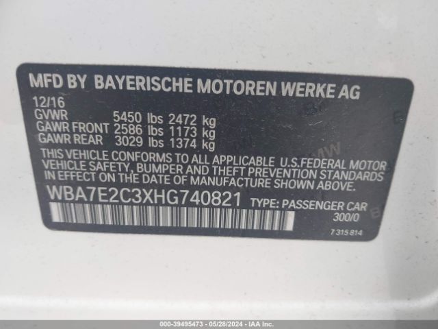 Photo 8 VIN: WBA7E2C3XHG740821 - BMW 740I 