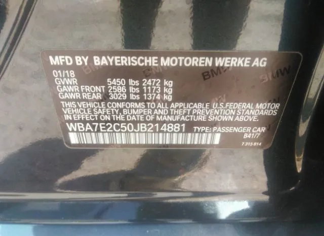 Photo 8 VIN: WBA7E2C50JB214881 - BMW 7 SERIES 