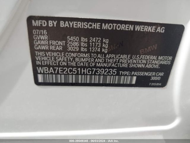 Photo 8 VIN: WBA7E2C51HG739235 - BMW 740I 