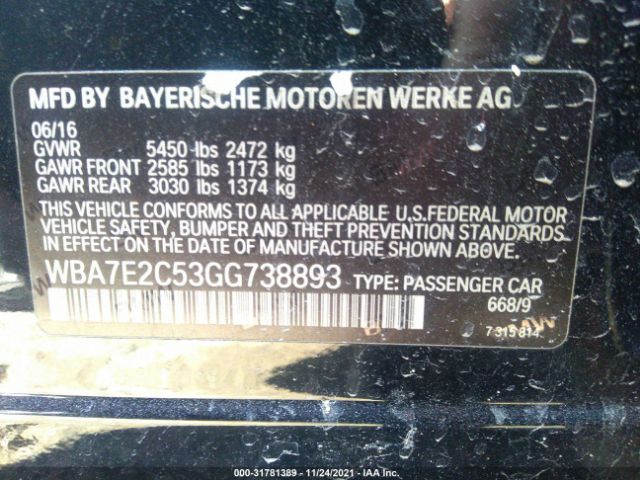 Photo 8 VIN: WBA7E2C53GG738893 - BMW 7 