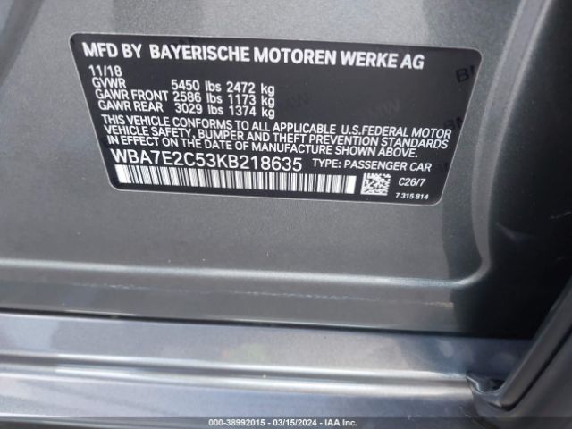Photo 8 VIN: WBA7E2C53KB218635 - BMW 740 