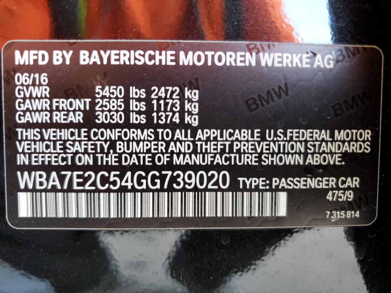 Photo 12 VIN: WBA7E2C54GG739020 - BMW 7ER 