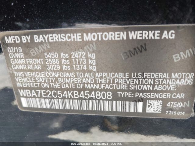 Photo 8 VIN: WBA7E2C54KB454808 - BMW 740I 