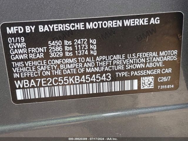 Photo 8 VIN: WBA7E2C55KB454543 - BMW 740I 