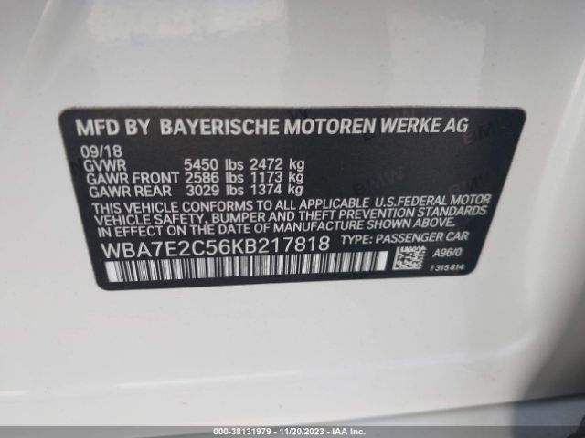 Photo 8 VIN: WBA7E2C56KB217818 - BMW 740I 