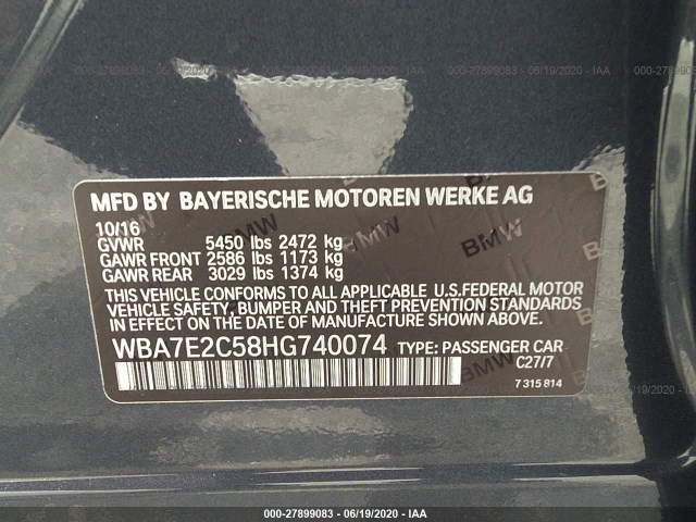 Photo 8 VIN: WBA7E2C58HG740074 - BMW 740I 