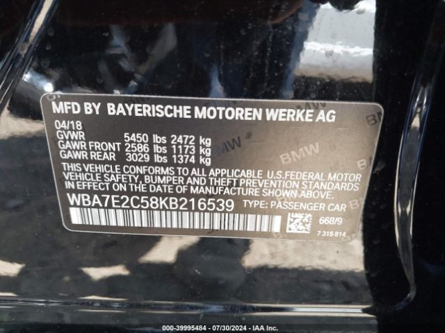 Photo 8 VIN: WBA7E2C58KB216539 - BMW 740I 