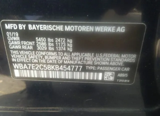 Photo 8 VIN: WBA7E2C58KB454777 - BMW 7 SERIES 