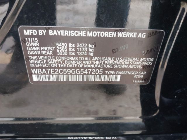 Photo 8 VIN: WBA7E2C59GG547205 - BMW 740I 