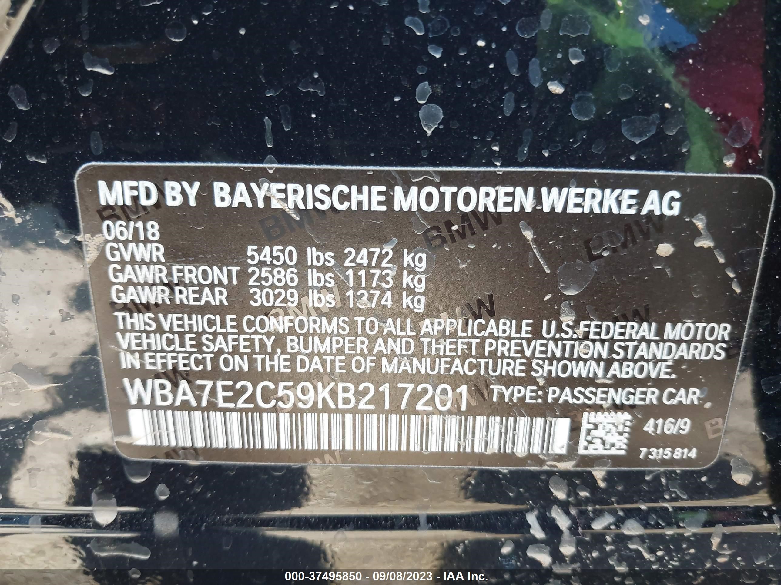 Photo 8 VIN: WBA7E2C59KB217201 - BMW 7ER 