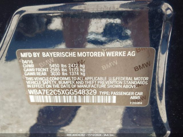 Photo 8 VIN: WBA7E2C5XGG548329 - BMW 740I 