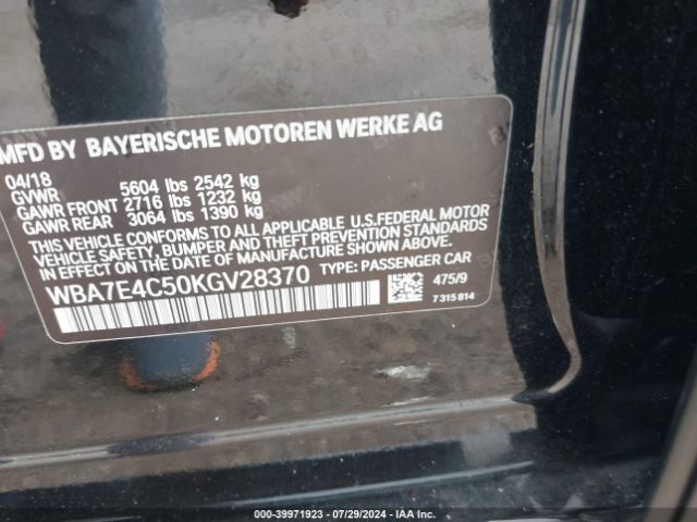 Photo 8 VIN: WBA7E4C50KGV28370 - BMW 740I 