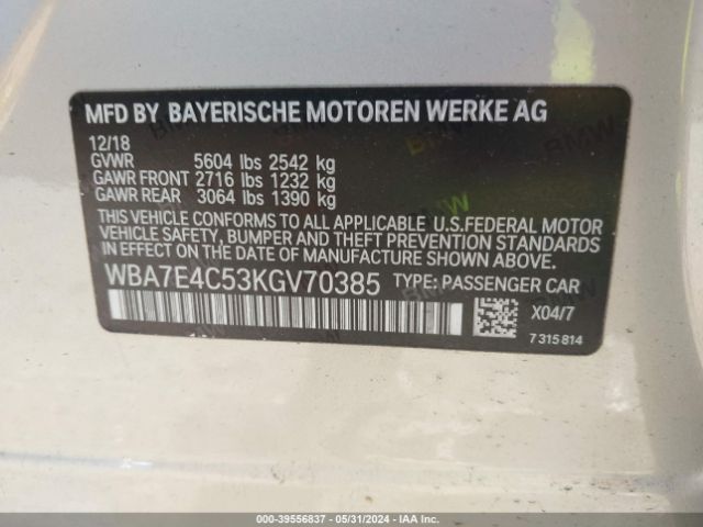 Photo 8 VIN: WBA7E4C53KGV70385 - BMW 740I 