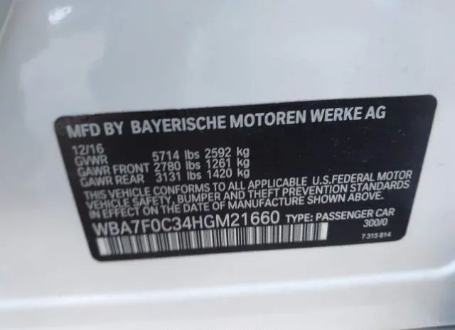 Photo 8 VIN: WBA7F0C34HGM21660 - BMW 750I 