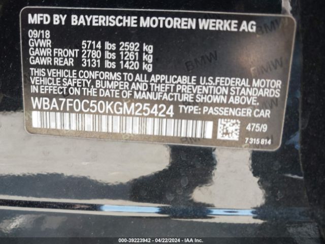 Photo 8 VIN: WBA7F0C50KGM25424 - BMW 750I 