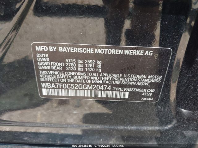 Photo 8 VIN: WBA7F0C52GGM20474 - BMW 750I 