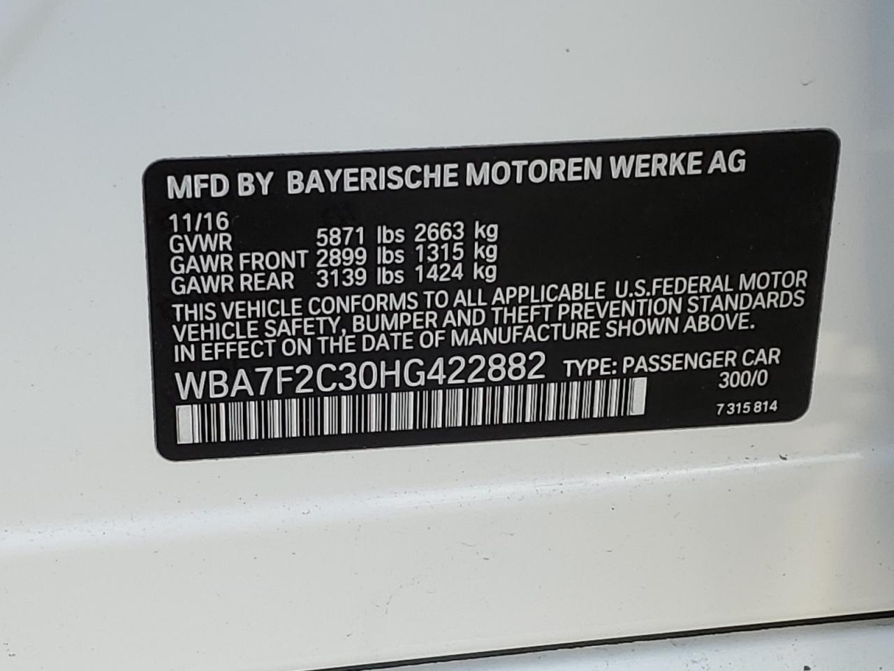 Photo 11 VIN: WBA7F2C30HG422882 - BMW 7ER 