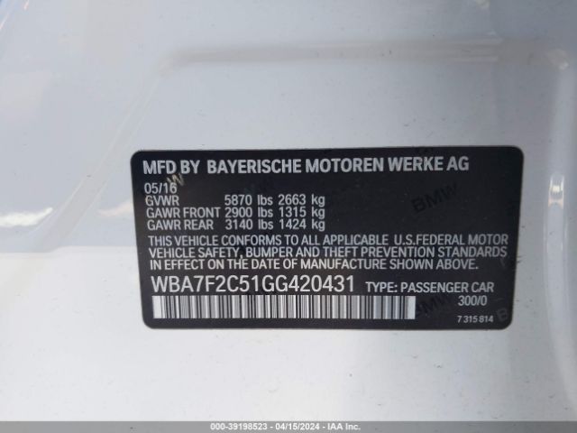 Photo 8 VIN: WBA7F2C51GG420431 - BMW 750I 