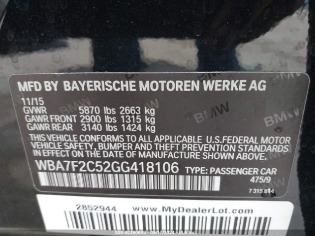 Photo 8 VIN: WBA7F2C52GG418106 - BMW 750I 