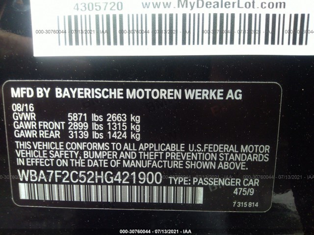 Photo 8 VIN: WBA7F2C52HG421900 - BMW 7 